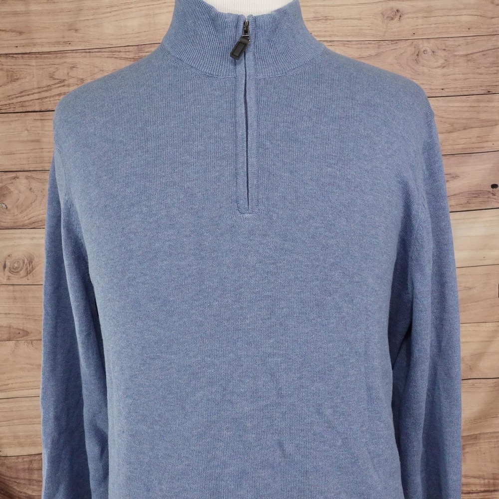 New! Joseph Abboud Sweater Mens XL Blue Mock Neck 1/4 Zip Pima Cotton Pullover